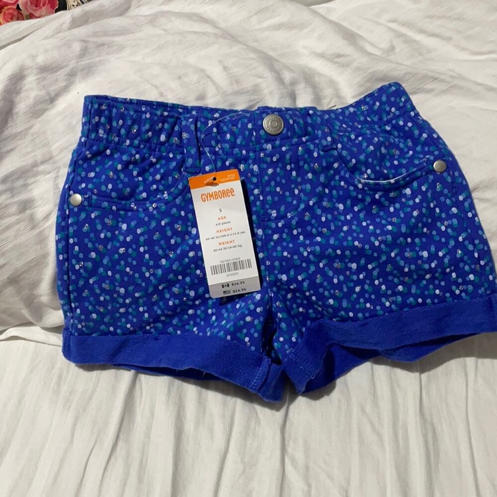 Gymboree 5 royal blue mixed color polka dot stretch pull on cuffed short nwt